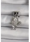 316L Çelik Gümüş Renk Sallantı Zirkon Taşlı Kelebek Model Nomination Charm