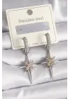   Gümüş Sallantı Zirkon Taşlı Kutup Yıldızı Model Çelik Küpe