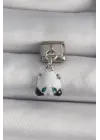 316L Çelik Gümüş Renk Sallantı Zirkon Taşlı Panda Model Nomination Charm