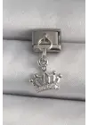 316L Çelik Gümüş Renk Sallantı Zirkon Taşlı Taç Model Nomination Charm