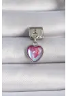 316L Çelik Gümüş Renk Sallantılı Pembe Mineli Kalp Figür Nomination Charm