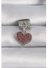 316L Çelik Gümüş Renk Sallantılı Pembe Zirkon Taşlı Kalp Figür Nomination Charm