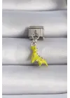 316L Çelik Gümüş Renk Sallantılı Sarı Dinazor Figür Nomination Charm