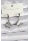   Gümüş Simli Kelebek Model Çelik Küpe