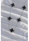  Gümüş  Siyah Mineli Yonca Çelik Kolye