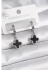   Gümüş Siyah Yonca Model Çelik Küpe