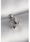 316L Çelik Gümüş Renk Siyah Zirkon Taş Detay Örümcek Ağ Model Tragus Piercing