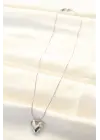  Gümüş  Tek Taşlı Kalp Çelik Kolye