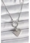  Gümüş  Topçuk Zincir Zirkon Taşlı Üçgen Model  Çelik Kolye