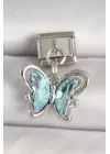 316L Çelik Gümüş Renk Turkuaz Zirkon Taşlı Kelebek Model Nomination Charm