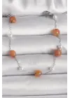 316L Çelik Gümüş Renk Turuncu Doğaltaş Model İnci Detay Kadın Bileklik