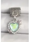 316L Çelik Gümüş Renk Yeşil Mineli Kalp Model Deniz Yıldız Detay Nomination Charm