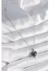  Gümüş  Yeşil Mineli Kalp Model  Çelik Kolye