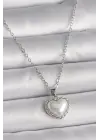  Gümüş  Zincir 3D İnci Kalp Model  Çelik Kolye