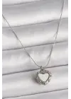  Gümüş  Zincir Aynalı Kalp Model  Çelik Kolye