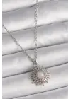  Gümüş  Zincir Beyaz Mineli Güneş Model  Çelik Kolye