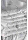  Gümüş  Zincir Beyaz Mineli Güneş Model  Çelik Kolye