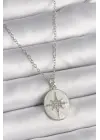  Gümüş  Zincir Beyaz Mineli Zirkon Taşlı Kutup Yıldız İşleme  Çelik Kolye