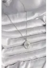  Gümüş  Zincir Beyaz Mineli Zirkon Taşlı Kutup Yıldız İşleme  Çelik Kolye