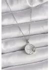  Gümüş  Zincir Beyaz Sedefli Gün Batımı Model  Çelik Kolye