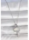 316L Çelik Gümüş Renk Zincir Beyaz Sedefli Kilit Anahtar Detay Kadın Kolye