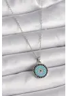  Gümüş  Zincir Nazar Boncuk Madalyon Model  Çelik Kolye