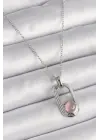  Gümüş  Zincir Pembe Kedi Göz Model  Çelik Kolye