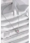  Gümüş  Zincir Pembe Zirkon Taşlı Kalp Figür  Çelik Kolye