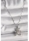  Gümüş  Zincir li Zirkon Taşlı Ayıcık Figür Taşlı Kalp Detay  Çelik Kolye