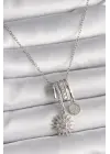  Gümüş  Zincir Sallantı Zirkon Taşlı Kutup Yıldızı Model  Charm Çelik Kolye