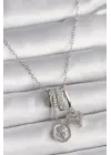  Gümüş  Zincir Sallantı Zirkon Taşlı Minimal Beyaz Sedefli Gül Portre Model Kalp Detay  Charm Çelik Kolye