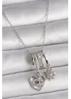  Gümüş  Zincir Zirkon Sallantı Kalp Model Güneş Detay  Charm Çelik Kolye