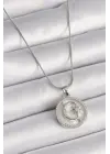  Gümüş  Zincir Zirkon Taş Detaylı Beyaz Sedefli Ay Yıldız İşleme  Çelik Kolye