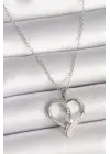  Gümüş  Zincir Zirkon Taş Detaylı Kalp Model  Çelik Kolye