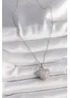  Gümüş  Zincir Zirkon Taşlı Açılır Kalp Model  Çelik Kolye