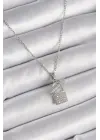  Gümüş  Zincir Zirkon Taşlı Asma Kilit Anahtar Model  Çelik Kolye