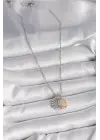  Gümüş  Zincir Zirkon Taşlı Ay Güneş Model  Charm Çelik Kolye