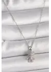  Gümüş  Zincir Zirkon Taşlı Ayıcık Figür  Çelik Kolye