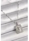 316L Çelik Gümüş Renk Zincir Zirkon Taşlı Beyaz Sedefli Gül Portre Model Kadın Kolye