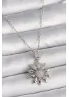  Gümüş  Zincir Zirkon Taşlı Çiçek Model  Çelik Kolye