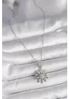  Gümüş  Zincir Zirkon Taşlı Çiçek Model  Çelik Kolye