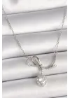  Gümüş  Zincir Zirkon Taşlı Düğüm Sallantı Kalp Figür  Çelik Kolye