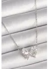  Gümüş  Zincir Zirkon Taşlı Fiyonk Model  Çelik Kolye