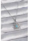  Gümüş  Zincir Zirkon Taşlı Güneş Figür  Çelik Kolye
