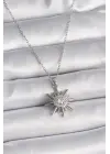  Gümüş  Zincir Zirkon Taşlı Güneş Model  Çelik Kolye