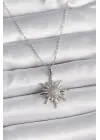  Gümüş  Zincir Zirkon Taşlı Güneş Model  Çelik Kolye