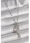  Gümüş  Zincir Zirkon Taşlı Hilal Yıldız Figür Sallantı Detay  Çelik Kolye