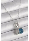  Gümüş  Zincir Zirkon Taşlı İşleme Mavi Simli  Çelik Kolye