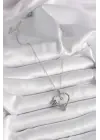  Gümüş  Zincir Zirkon Taşlı Kalp Figür Gül Detay  Çelik Kolye