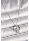 316L Çelik Gümüş Renk Zincir Zirkon Taşlı Kalp Model Kadın Kolye